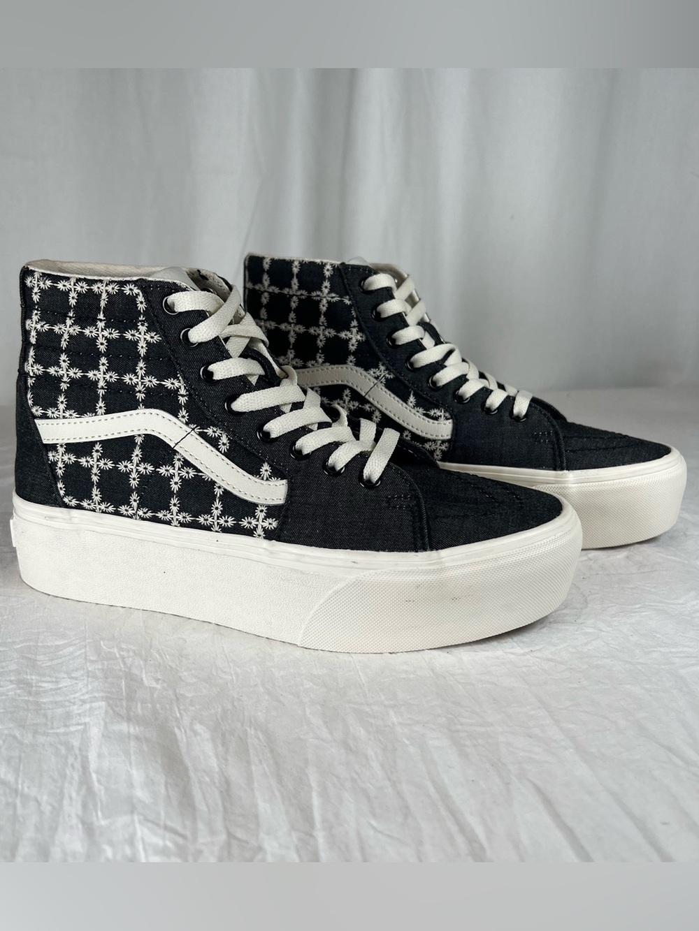 VANS Sk8-Hi Tapered Stackform Platform High-Top Denim Embroidered Shoe W8.5 NEW